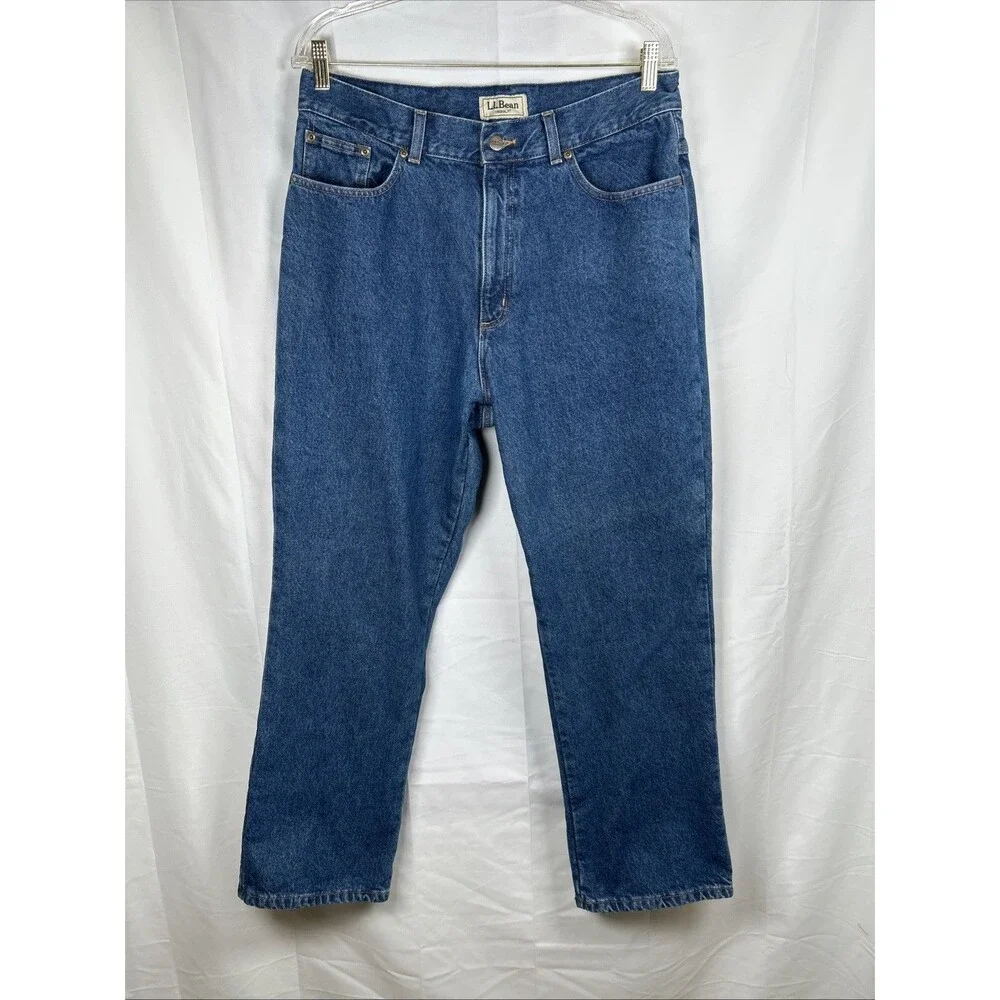 Vtg 90s L.L. Bean Plaid Flannel Lined Original Fit Denim Jeans Women’s 16 R Blue